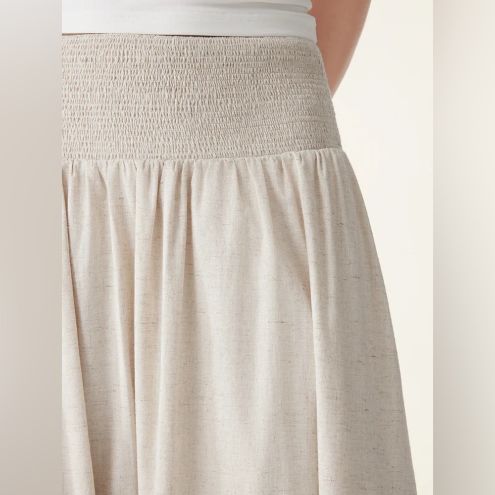 OGL Beige Linen Flow Long Maxi Skirt With Pockets Elastic Waist Lined Effortless - Picture 5 of 14